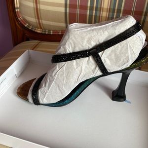 Sandal by 9 West. Multiple colored and black beaded band